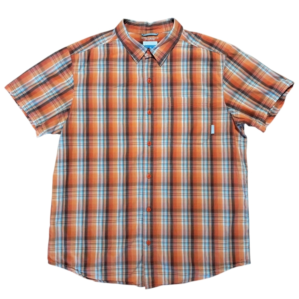 Columbia Omni-Shade‎ Plaid Shirt in Orange, White And Blue Mens XL